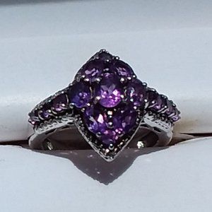 Size - 7 Sterling Silver Genuine Amethyst Ring